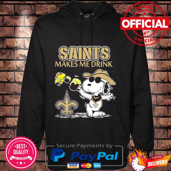 Saints Snoopy Make Me Drink shirt, hoodie, sweater, long sleeve and tank top