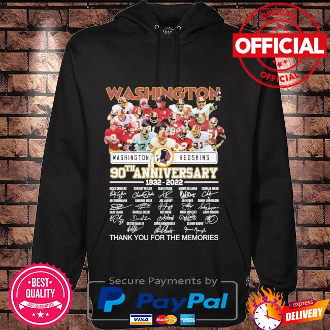 Funny Washington Redskins 90th anniversary 1932 2022 thank you for the  memories signature shirt, hoodie, sweater, long sleeve and tank top