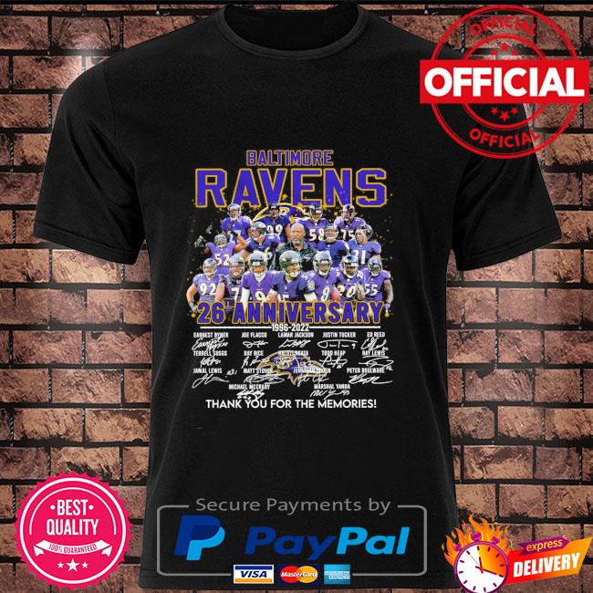 Baltimore Ravens 26th anniversary 1996 2022 thank you for the memories signatures shirt