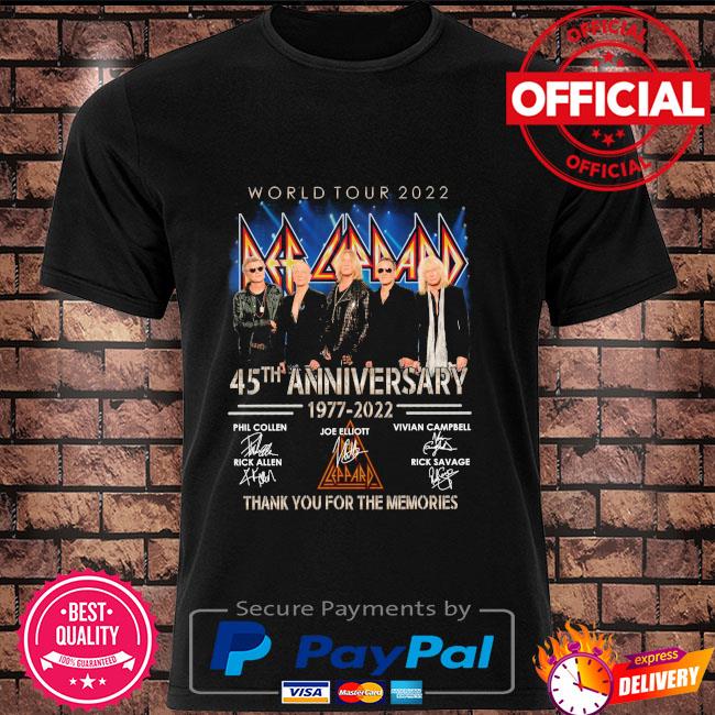 Def Leppard World Tour 2022 45th anniversary 1977 2022 thank you for the memories signatures shirt