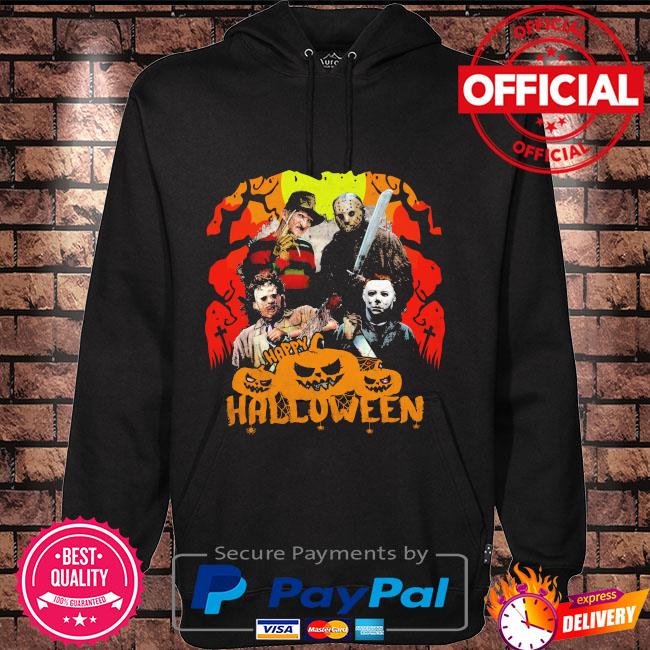 Horror Character Michael Myers Freddy Krueger Jason Voorhees and Leatherface Scary Ghost Pumpkin Hoodie black