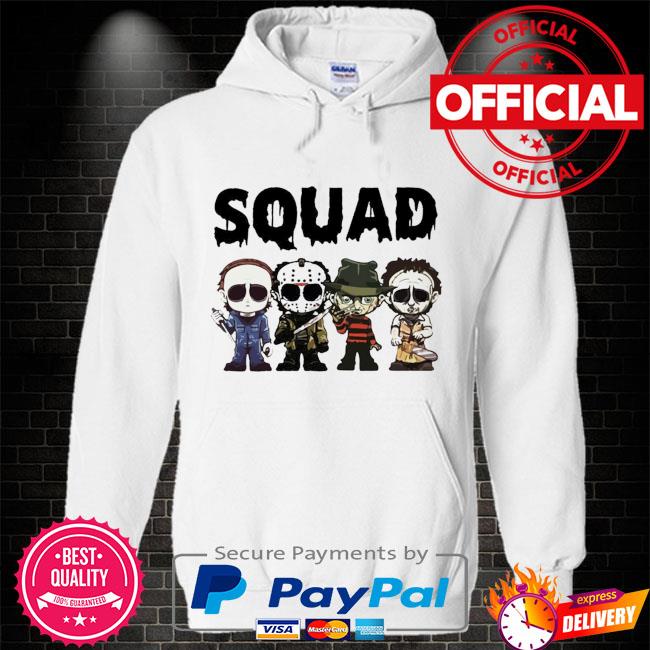 Horror Character Michael Myers Freddy Krueger Jason Voorhees and Leatherface Squad Hoodie white
