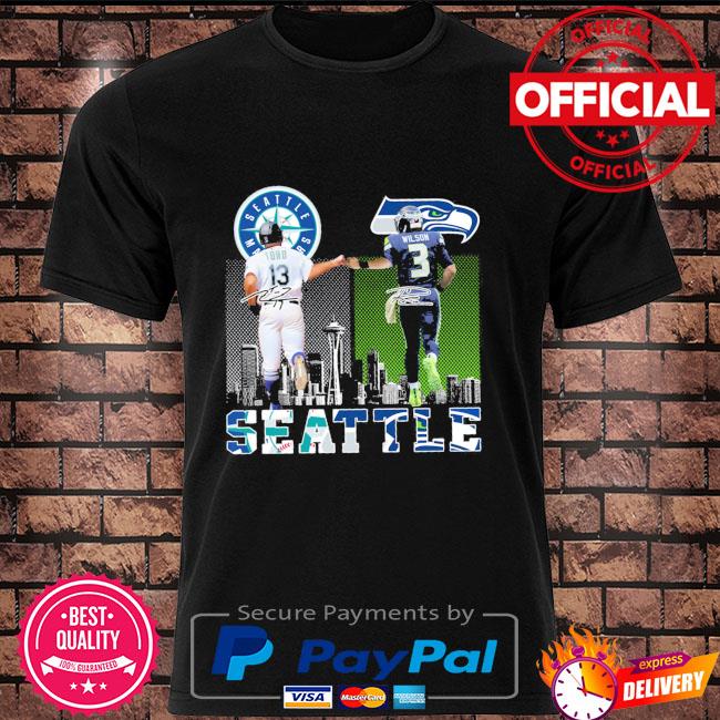 Official seattle Seahawks and Seattle mariners signature T-shirts