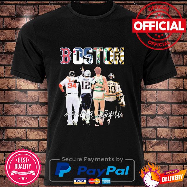 Boston David Ortiz Tom Brady Larry Bird Tim Thomas Signatures Unisex T-Shirt  - REVER LAVIE