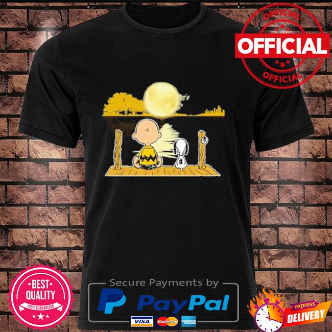 Charlie brown and snoopy seeing guitar river moon shirt