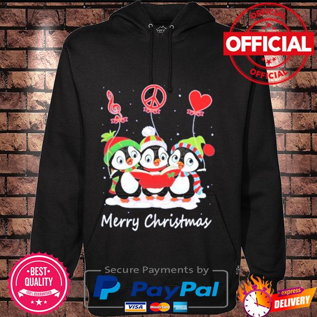 Mens Love Penguins Merry Christmas Long Sleeve Hooded Sweatshirt Black 