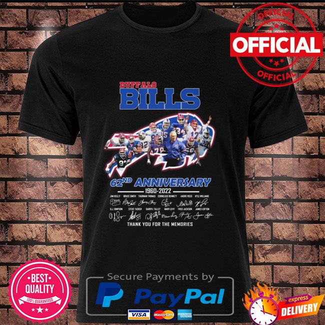 Buffalo Bills 62nd anniversary 1960 2022 thank you for the memories  signatures shirt, hoodie, sweater, long sleeve and tank top