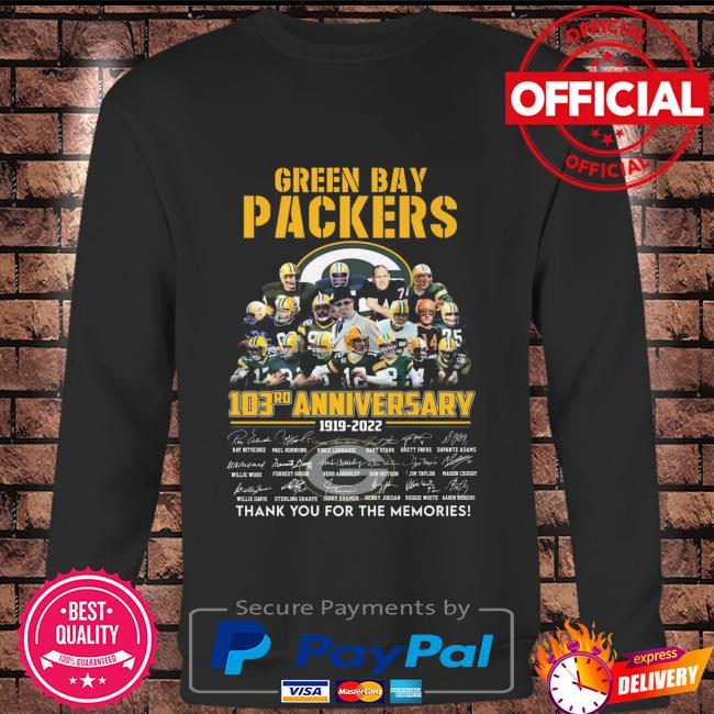 Official green bay packers 103rd anniversary 1919 2022 thank you