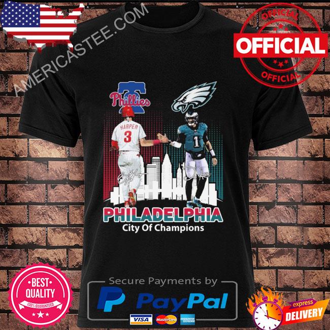 Philadelphia Phillies Bryce Harper And Philadelphia Eagles Jalen Hurts  Philadelphia City Sports Signatures Shirt - Teespix - Store Fashion LLC