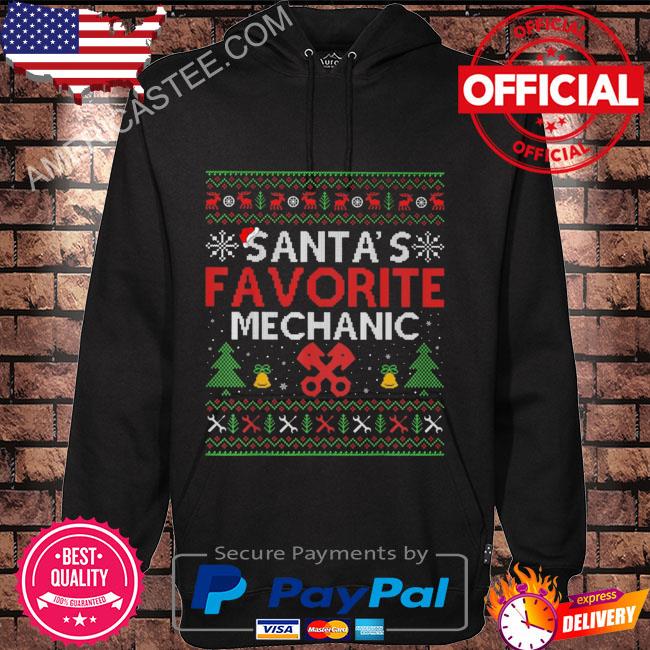 Santa's favorite mechanic 2022 ugly Christmas sweater Hoodie black
