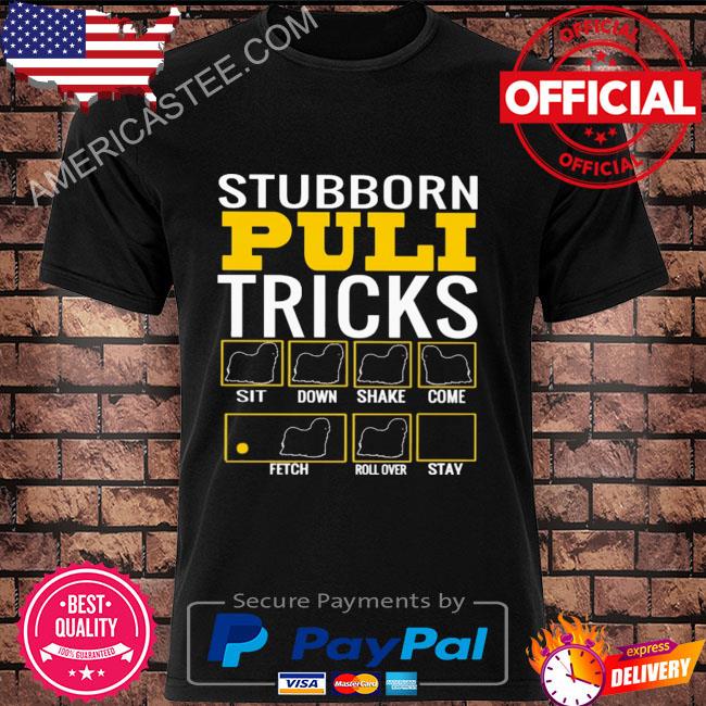 Stubborn puli tricks sit down shake come fetch roll over stay shirt