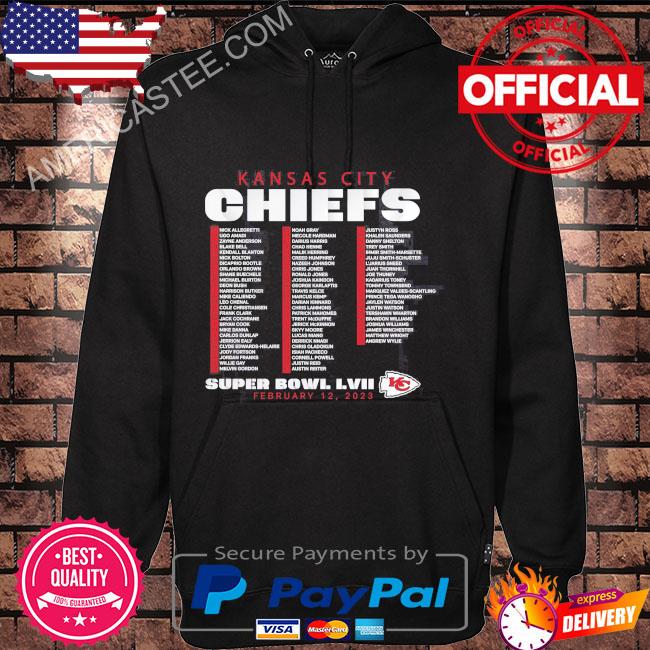 Premium Kansas City Chiefs Super Bowl LVII Varsity Roster Feb 12 2023 Shirt Hoodie black