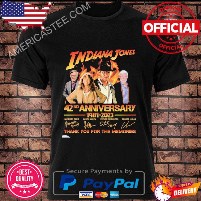Indiana jones 42nd anniversary 1981-2023 signatures thank you for the memories shirt