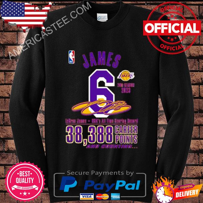 Original lebron James LA Lakers 20th Season 2023 NBA All Time Scoring  Record 38388 Career Point And Counting Signature Shirt, hoodie, sweater, long  sleeve and tank top