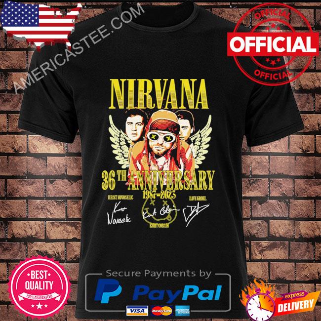 Nirvana band 36th anniversary 1987-2023 thank you for the memories rock band signatures shirt