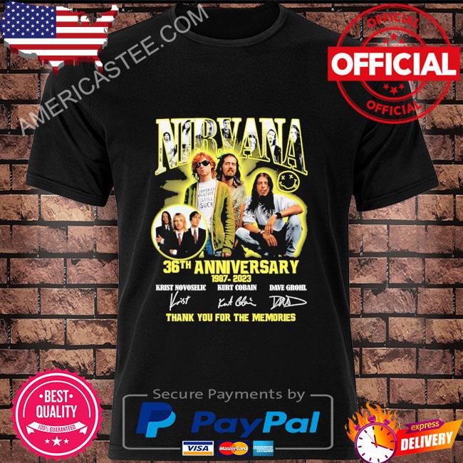 Nirvana kurt cobain 36th anniversary 1987-2023 signatures thank you for the memories shirt