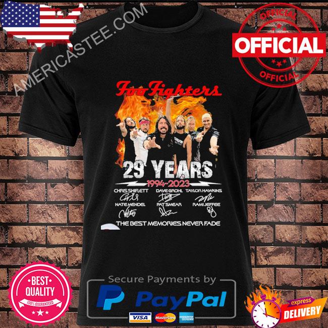 Premium Foo fighters 29 years 1994-2023 signatures thank you for the memories taylor hawkins shirt