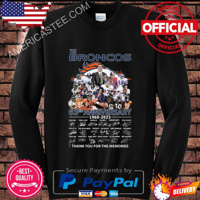 Denver Broncos 63th anniversary thank you for the memories signatures shirt,  hoodie, sweater, long sleeve and tank top