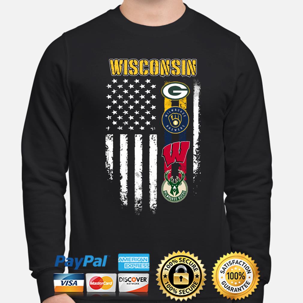 Wisconsin Packers Brewers Badgers Milwaukee Bucks American flag