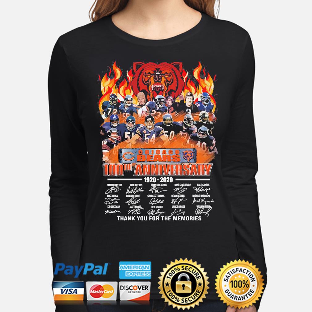 Chicago Bears 100th Anniversary Thank You For The Memories Signatures Shirt Hoodie Sweater Long Sleeve And Tank Top