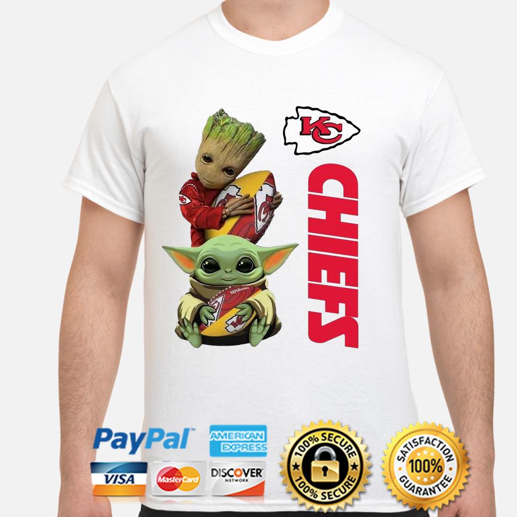 Baby Yoda And Baby Groot Hug Football Kansas City Chiefs Shirt