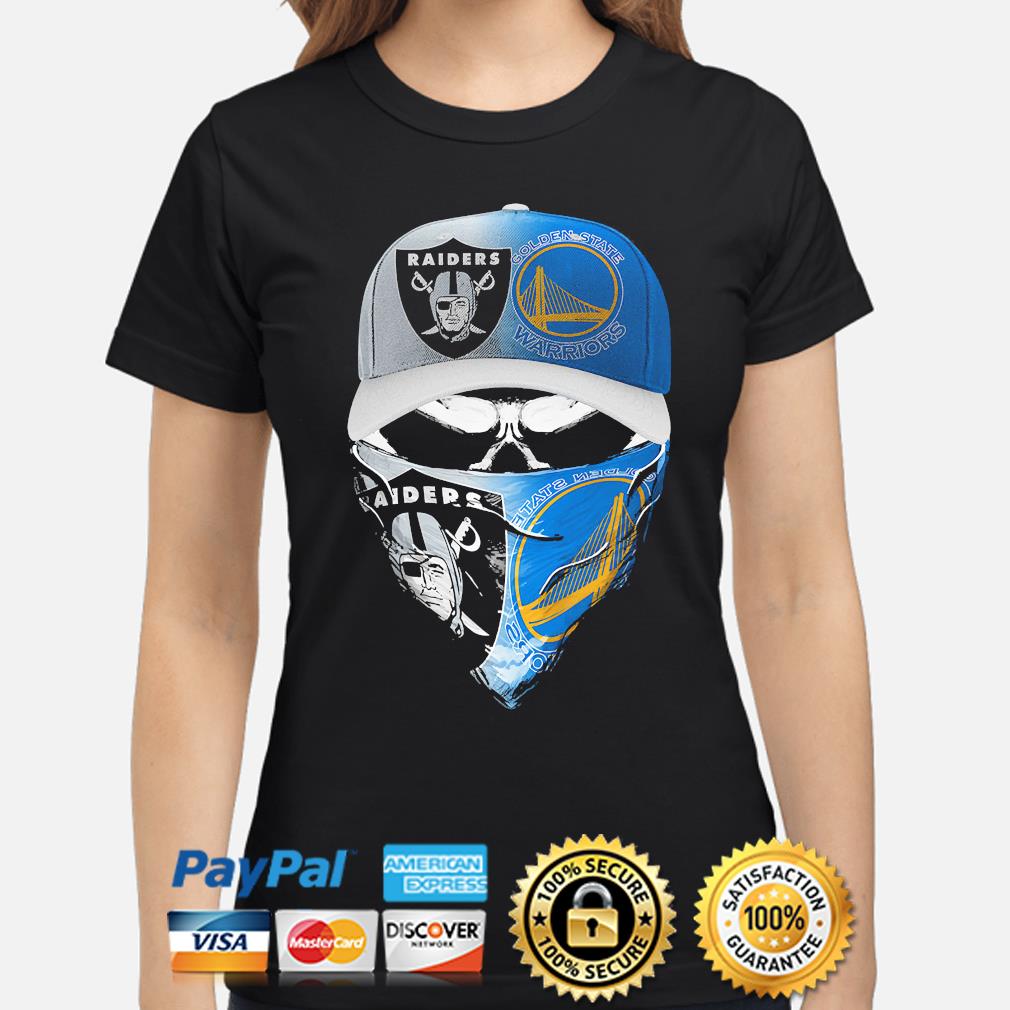 Las vegas Raiders and Golden State Warriors Skull hat face mask shirt,  hoodie, sweater, long sleeve and tank top