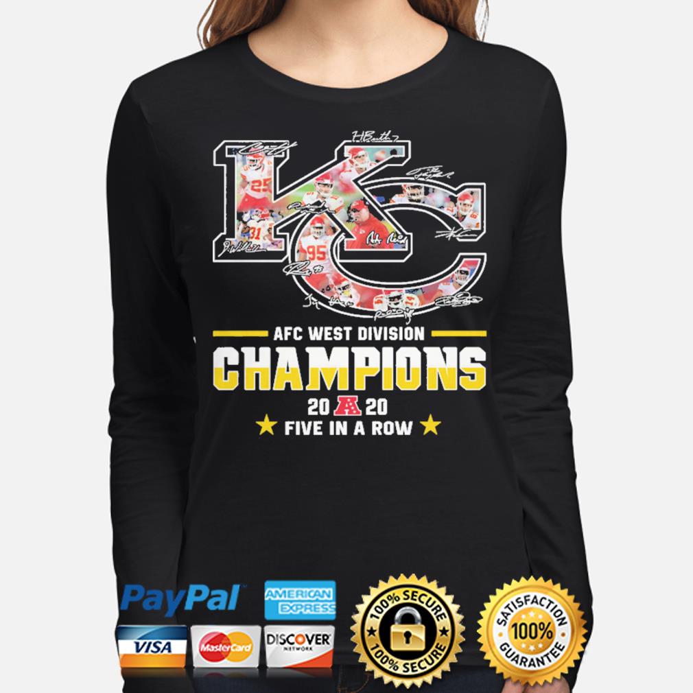 Official Kansas City Chiefs AFC afc west division champion 2020 five in a  row signatures t-shirt, hoodie, longsleeve tee, sweater